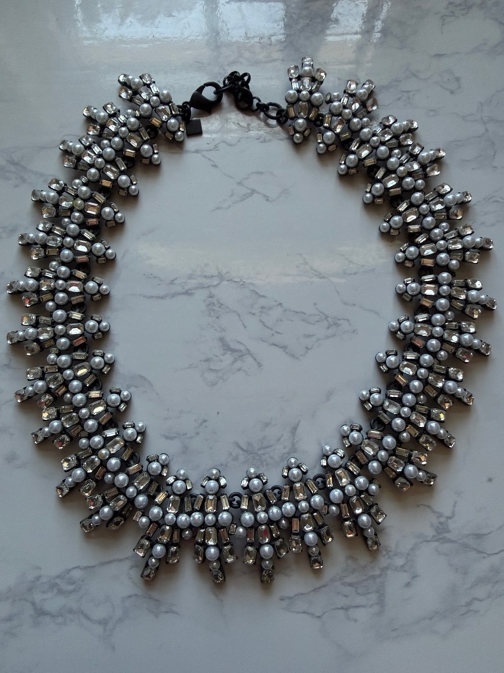 Banana Republic Silver-Tone Pearl & Crystal Collar Necklace